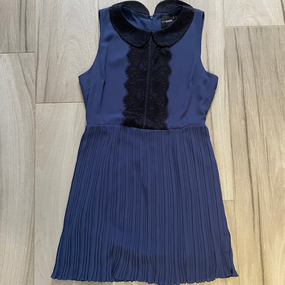 Asos Navy Pleated Dress w Lace detail and collar